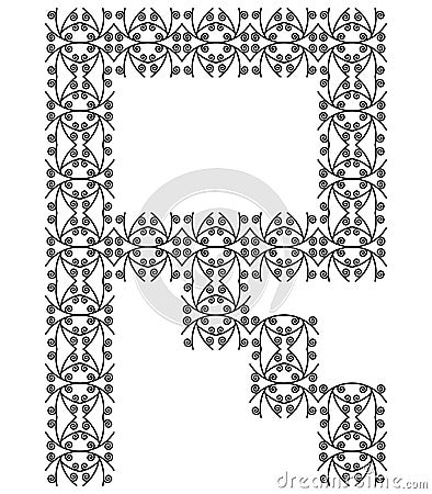 Patterned decorative letter isolated on white background. Vector Illustration